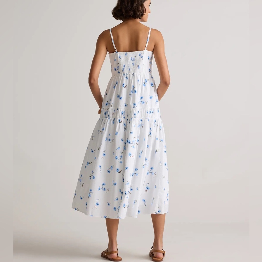Quince White Midi Sundress with Blue Floral Print Organic Cotton - Picture 3 of 16